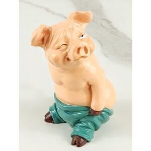 Mini Resin Sexy Pig Piglet Piggy Figurine Eye Wink 4 1/4" Sculpture 90s Decor